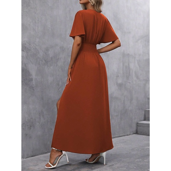 v neck Butterfly Sleeve Split Thigh maxi Dress black - Picture 4 of 11